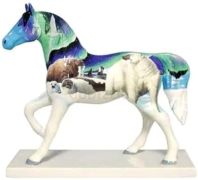 Decorative Arctic-Themed Painted Horse Figurine on Base