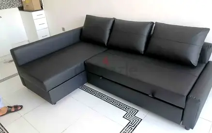 Black L-Shape Corner Sofa Bed