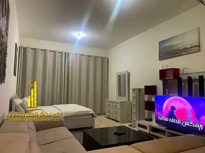 A luxurious studio open view with a semi-detached kitchen, fully furnished, elegant furniture and a fully equipped kitchen with parking and garden