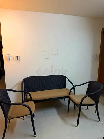 Wicker-style 2-seater bench + single chair set with cushions