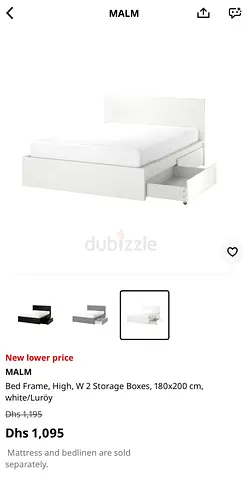 IKEA MALM King Bed Frame with 2 Storage Drawers & Mattress – White (180×200 cm)

Excellent condition