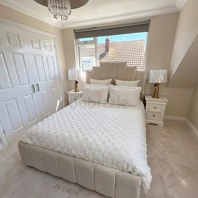 Modern Upholstered Bed Frame with Paneled Headboard