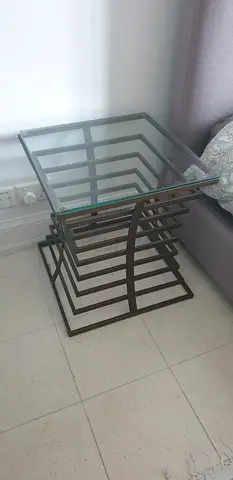 Set of 2 Glass Top Bed Side Tables with Metal Frames