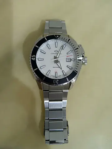 Continental stainless steel men's automatic watch, white dial, sapphire crystal