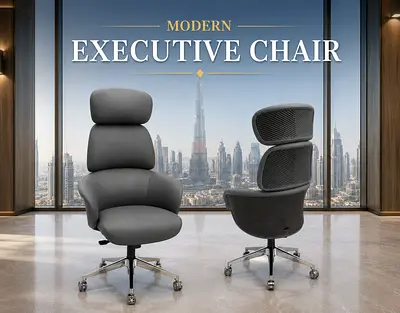 Modern Executive Office Chair – Luxury Grey Chair with Chrome Base