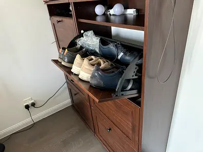 Wooden Shoe Cabinet / Hallway Storage with Flip Doors - Dark Brown