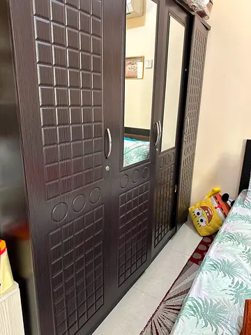 Dark wood 4-door wardrobe with mirror - used, good condition