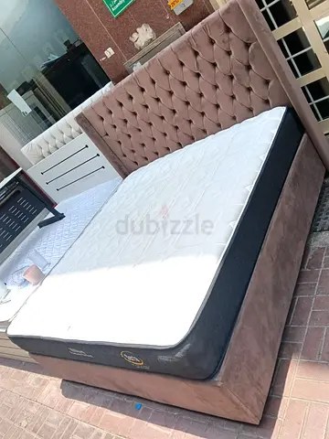 King Size Upholstered Bed Frame with Headboard and Mattress - Good Condition