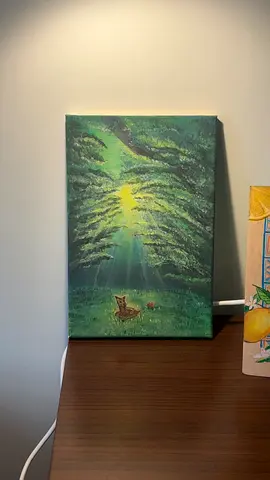 Original Small Acrylic Painting — Forest Light with Deer
