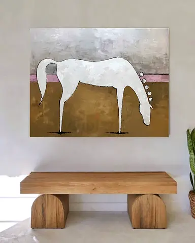 Hand-painted Minimalist Horse Canvas Painting - Large Wall Art