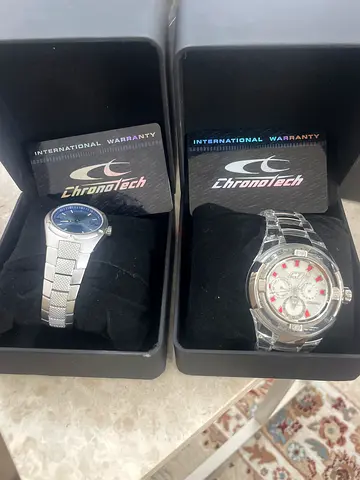 Two Chronotech Stainless Steel Watches - One Silver Dial, One Blue Dial, In Boxes