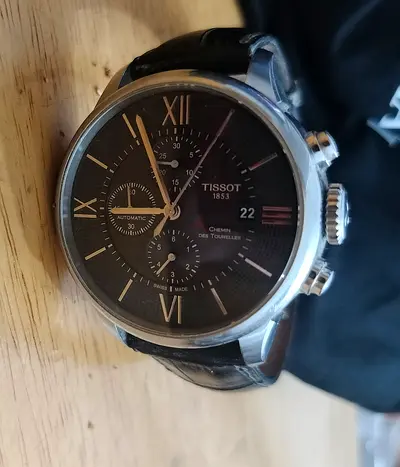 Tissot Chemin des Tourelles Automatic Chronograph - Black Dial, Leather Strap