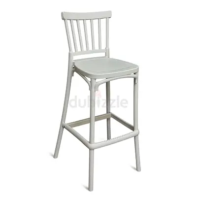 White High Bar Stool with Backrest — Durable Plastic Frame