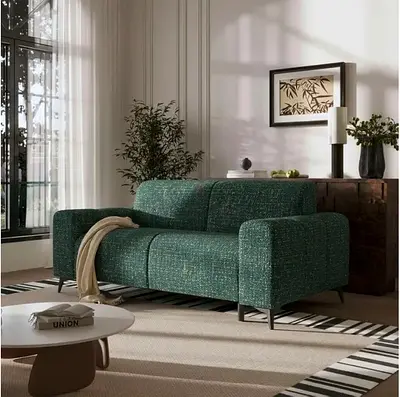 Teal green textured fabric 3 seater sofa