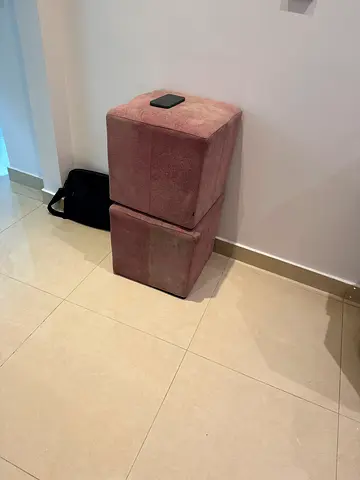 Pair of pink velvet storage ottomans (cube stools) - good condition