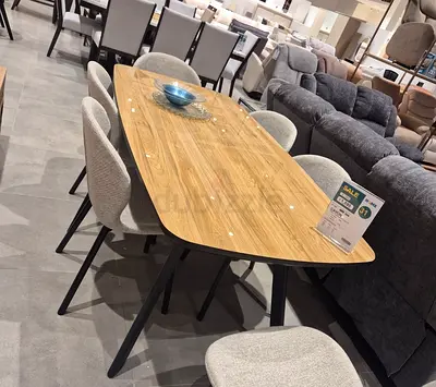 Modern 8-Seater Wooden Dining Table with Upholstered Chairs