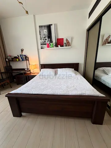 Solid Wood Double Bed Frame - Dark Brown, Good Condition