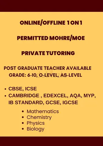 Permitted Private teacher available for Maths Science 1 on 1