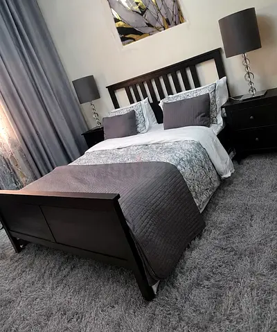 Solid wood King bed set IKEA like new