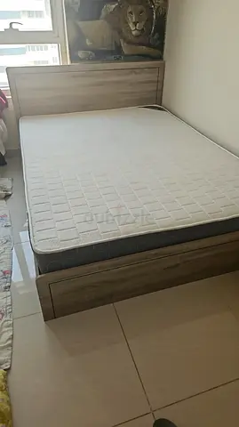 Wood finish double bed frame with mattress - Excellent condition