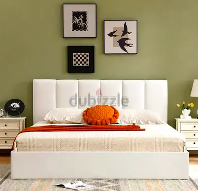 White upholstered double bed with storage - modern design