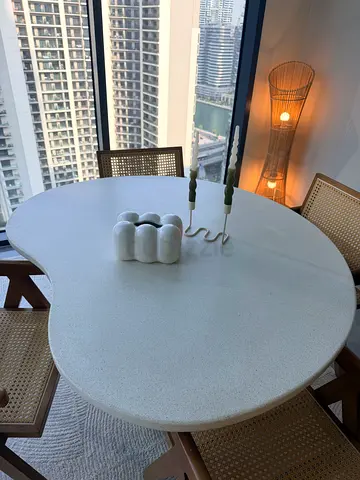 Modern Dining Set Bundle – Oval Table, 4 Cane Chairs, Rug, Décor & Lamp