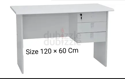 White Office Study Desk with 3 Drawers and Lock - 120x60 cm