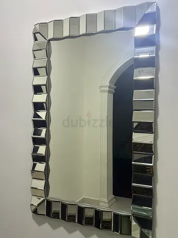 Large Rectangular Faceted Wall Mirror — Decorative Silver Frame