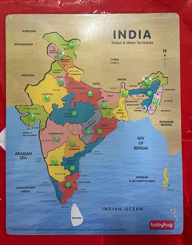 Wooden India States Map Puzzle with Pegs - unopened