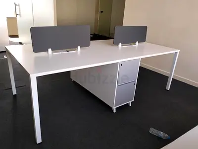 White 4-Seater Office Bench Desk with Divider Panels and Under-desk Pedestal