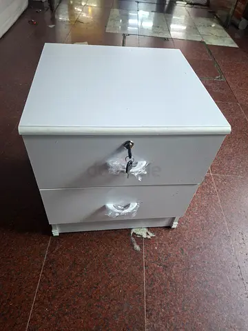White 2-Drawer Bedside Nightstand with Key Lock