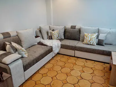 Large L-shaped Fabric Corner Sofa 9 seaters with Cushions