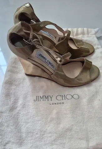Jimmy Choo Patent Leather Wedge Sandals with Dust Bag