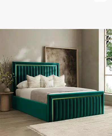 Teal Velvet Upholstered Bed Frame with Padded Headboard and Footboard