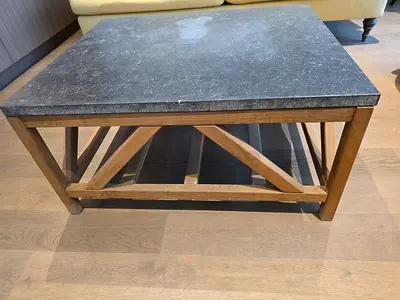 Flamant Modern Square Coffee Table with Stone Top and Wooden Frame