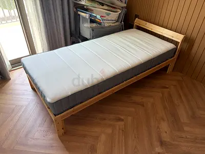 Single wooden bed frame with mattress - perfect condition