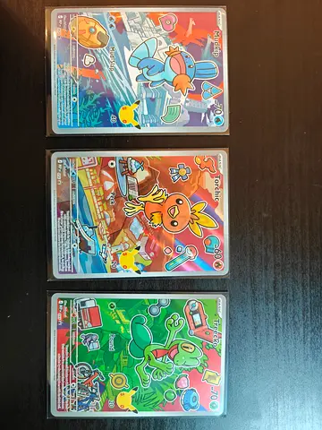Sets of 3 First Partner Illustration Rare Series 3 Promo Cards (Mudkip, Torchic, Treecko)