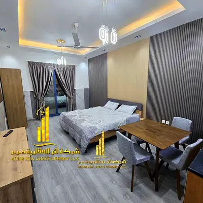 Luxury second-occupancy studio with separate kitchen and balcony with open view. Fully furnished. ✨ Ajman, Al Nuaimiya Tower C. For monthly rent.