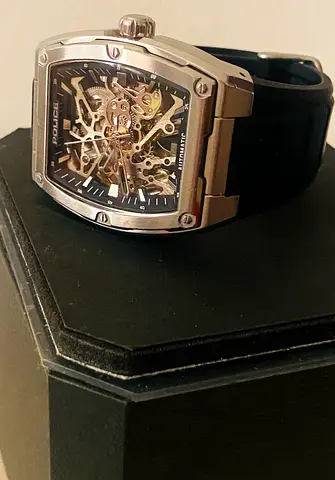 Police automatic skeleton men's watch with black rubber strap