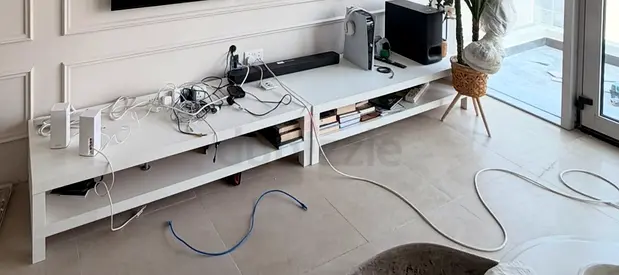 White Low TV Console / Entertainment Unit - 2 Modular Pieces