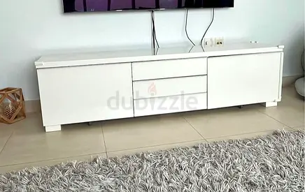 White low TV cabinet / media console with drawers - good condition