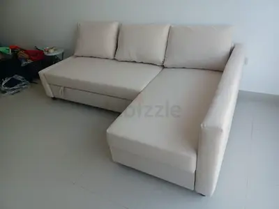Beige L-shaped Corner Sofa with Storage - Good Condition
