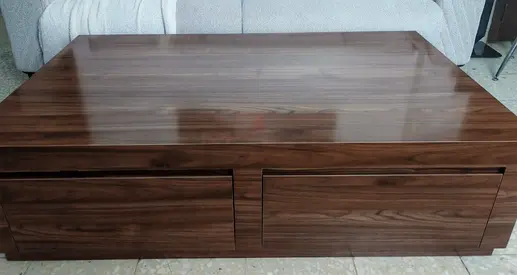 Solid wood low coffee table with storage drawers - walnut finish