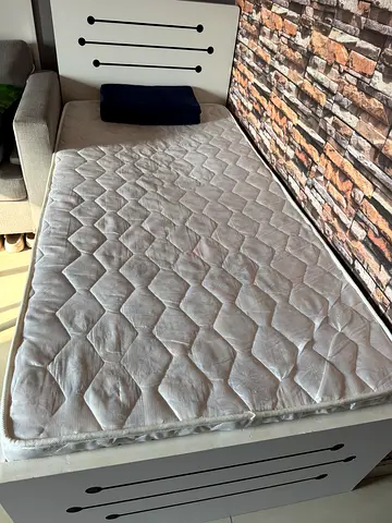 Bed with mattress and cabinet almost like new