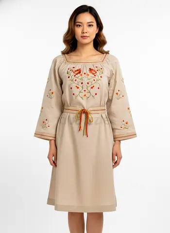 Dress linen embroidered