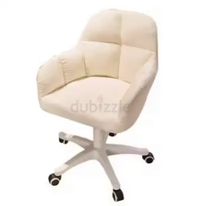 Cream Upholstered Swivel Office/Study Chair on Wheels