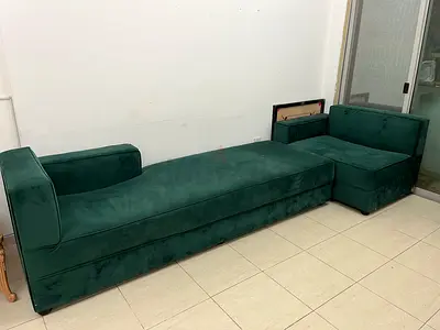 Green Velvet Modular Sofa Chaise Lounge - 2-Piece Set