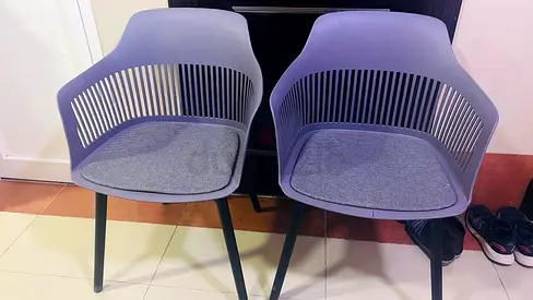 Pair of modern grey plastic chairs for Shop, Home