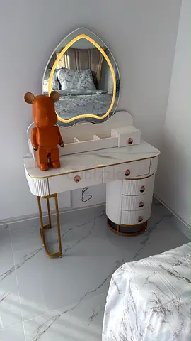 White Marble-Top Vanity Dressing Table with LED Mirror
