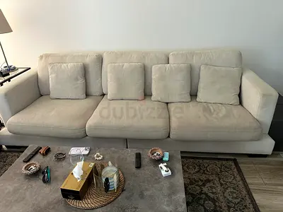Beige 3 and 2 Seater Fabric Sofa in Good Condition